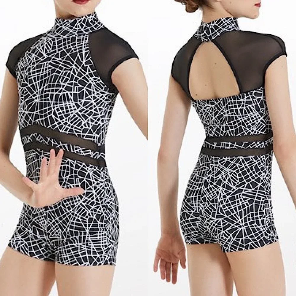 WEISSMAN Dance Costume biketard acro Radioactive  11828 Black white child- XLC